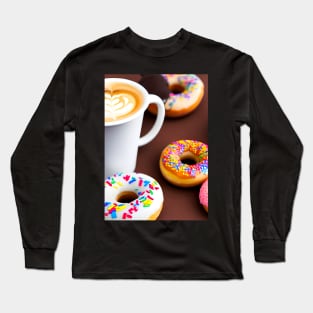 Colorful Coffee and Donut Coffee Breaks Long Sleeve T-Shirt